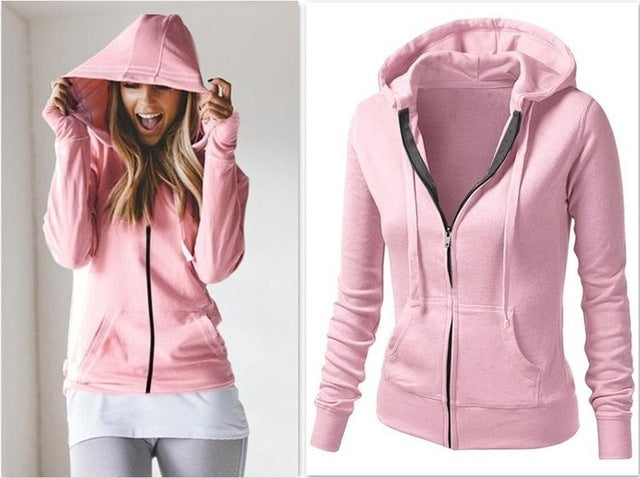 Zip-up Solid Hoodie - Pink / S - Sport Finesse
