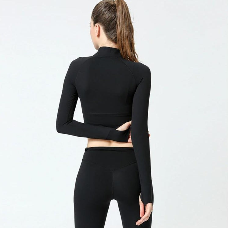 Long Sleeve Nude Zipper Fitness Coat - Sport Finesse