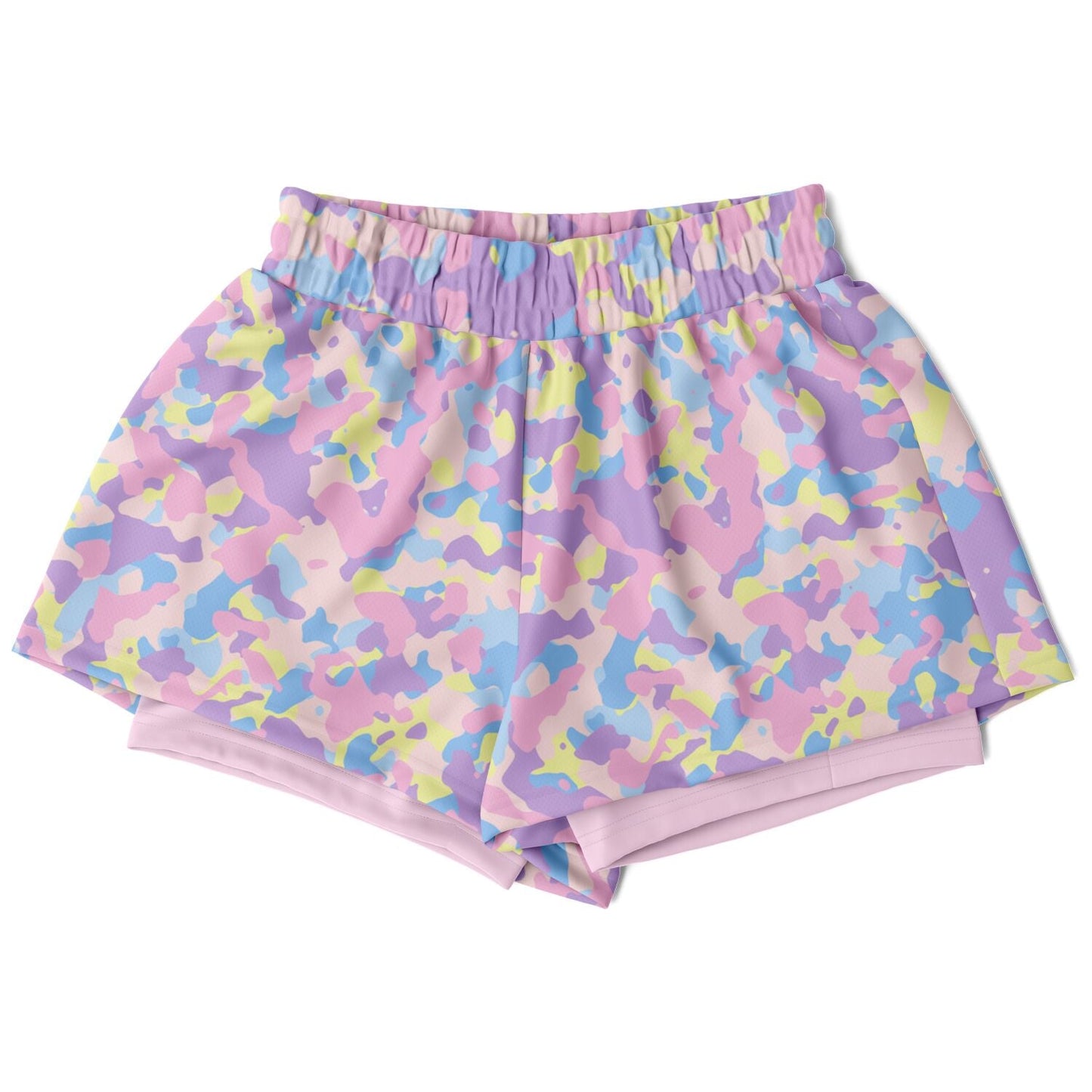 Pastel Camouflage Womens 2-in-1 Shorts - Pink / XS - Sport Finesse