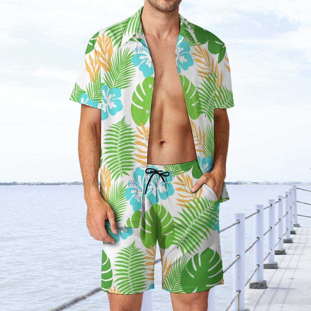 Tropical Leaves Leisure Beach Suit - XS / White - Sport Finesse