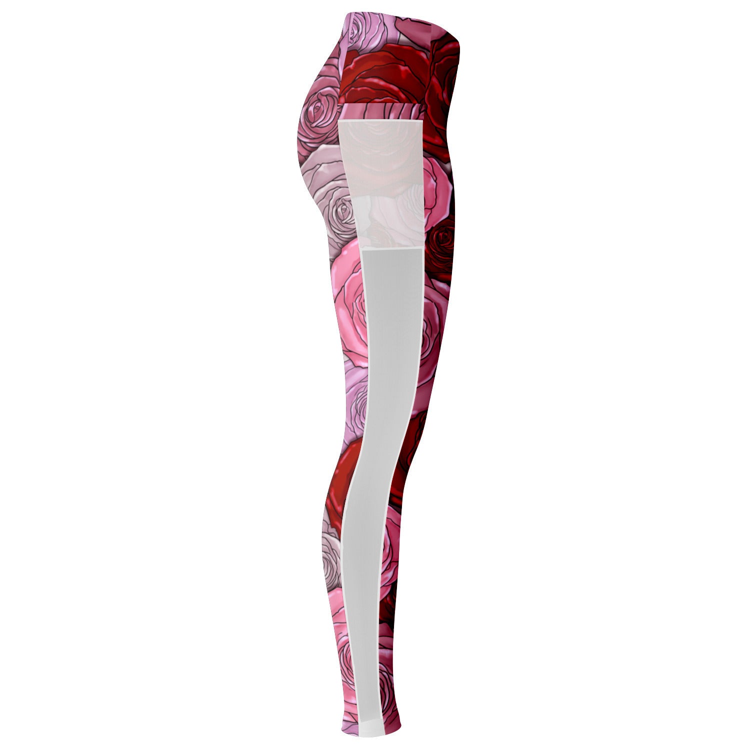 Pink Roses Mesh Pocket Leggings - Sport Finesse