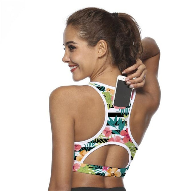 Sports Bra With Phone Pocket - Floral 3 / XL - Sport Finesse