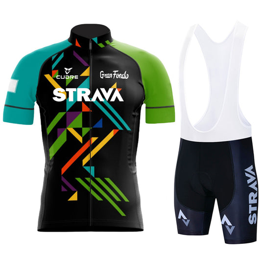 New Strava Summer Cycling Jersey Set - Green Black Pattern / White pants / S - Sport Finesse