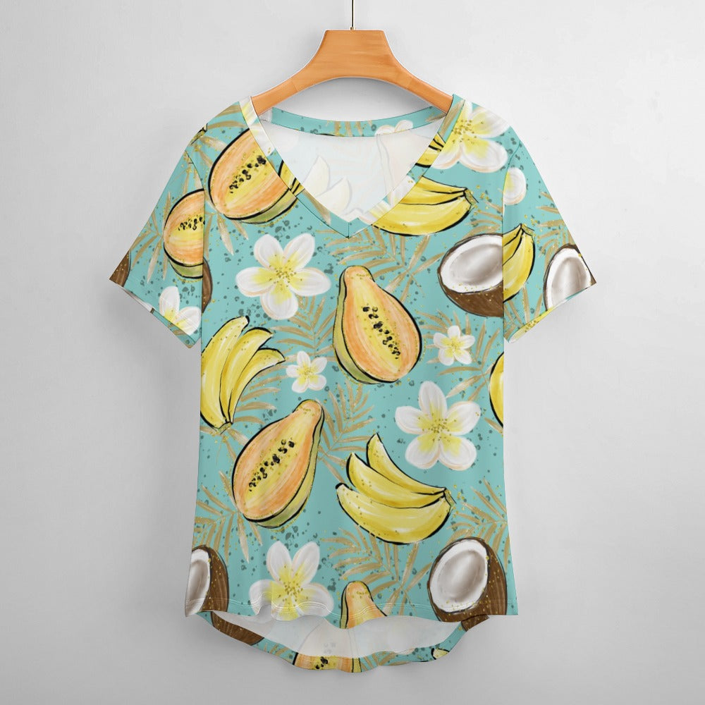 Summer Fruits Plus Size Ladies V-Neck Summer T-Shirt - XL - Sport Finesse