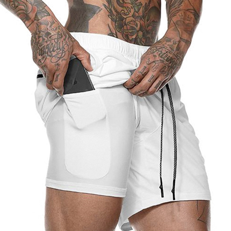 Running Shorts With Built-In Pocket Liner - WHITE / M - Sport Finesse