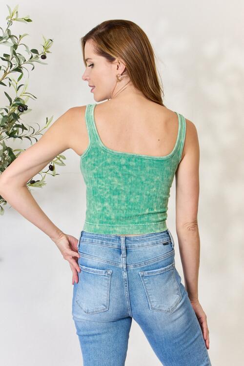 Kelly Green Washed Ribbed Cropped Tank