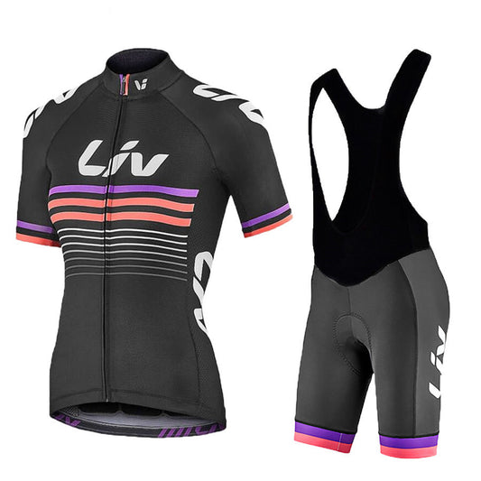 Women's LIV Summer Short Sleeve Cycling Jersey - Black Pink Stripes Bib Set / 5XL - Sport Finesse