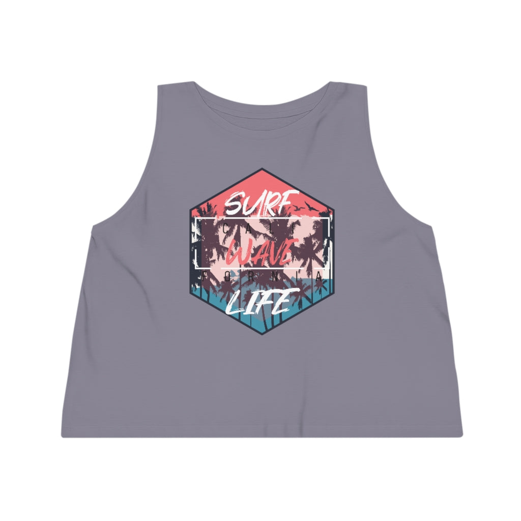 Surf Wave Life Women's Cropped Tank Top - Lava Grey / L - Sport Finesse