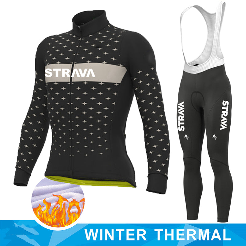 Thermal Full Sleeve Cycling Set - Autumn & Winter - Black / Black White Bib Pant Set / XS - Sport Finesse