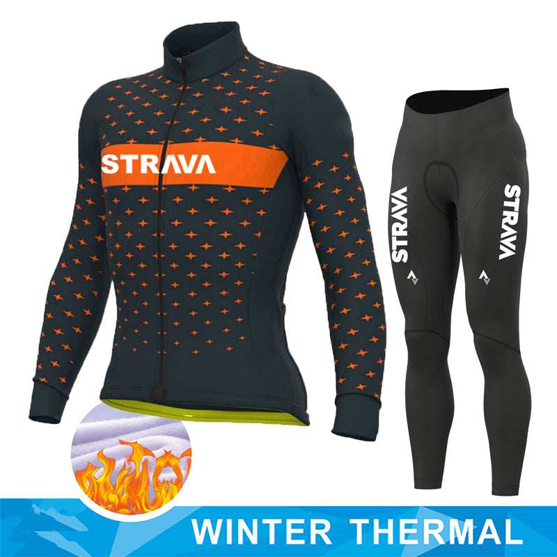 Thermal Full Sleeve Cycling Set - Autumn & Winter - Orange / Pant Set / XS - Sport Finesse