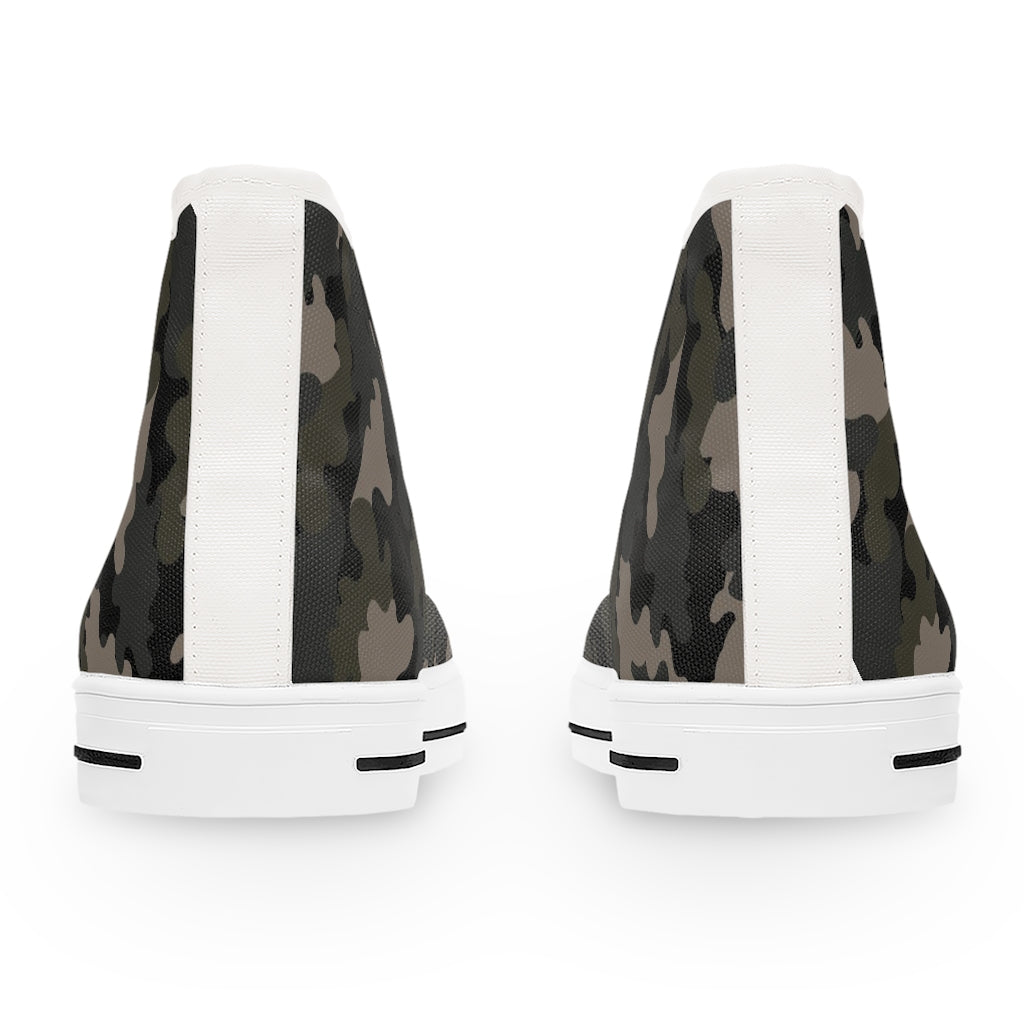 Dark Army Camouflage Women's High Top Sneakers - Sport Finesse