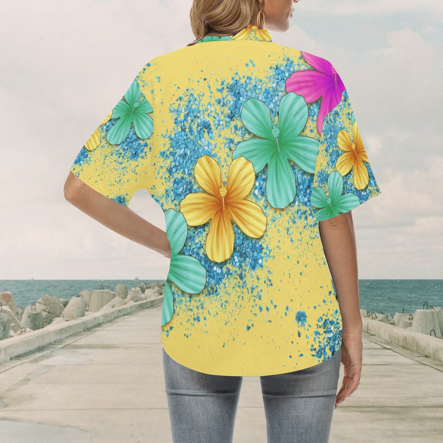 Beach Flowers Hawaiian Shirt for Women