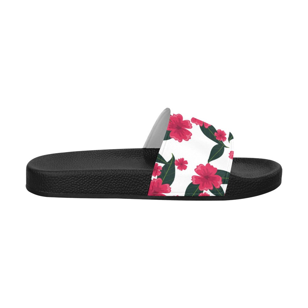 Pink Hibiscus Print Women's Slide Sandals - Sport Finesse