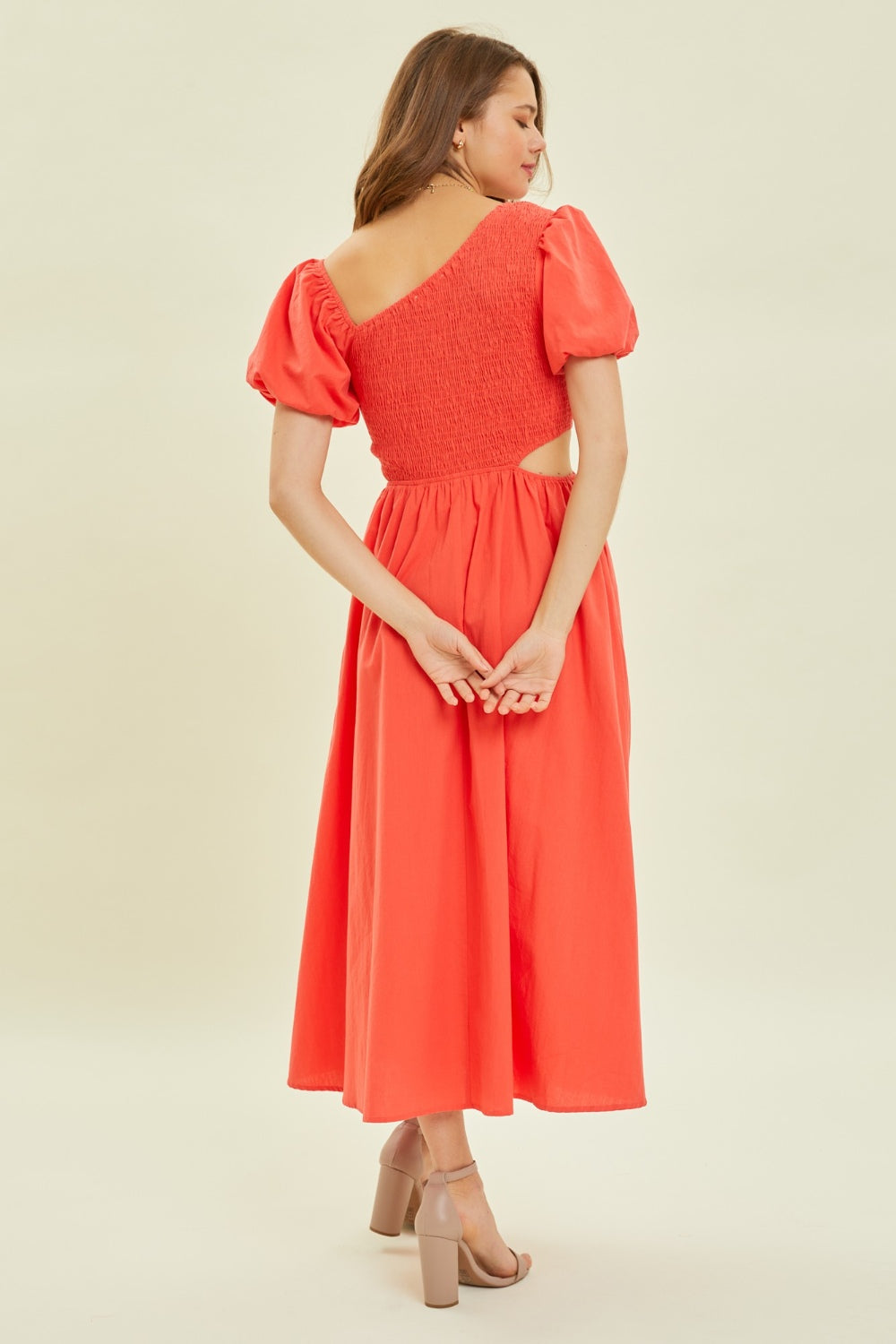 Cherry Red Smocked Cutout Midi Dress