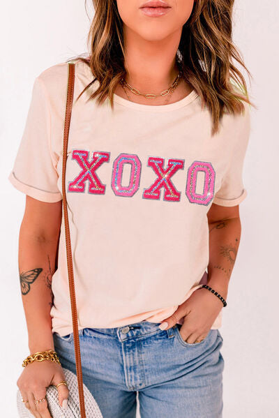 XOXO Round Neck Short Sleeve T-Shirt - Blush Pink / S - Sport Finesse