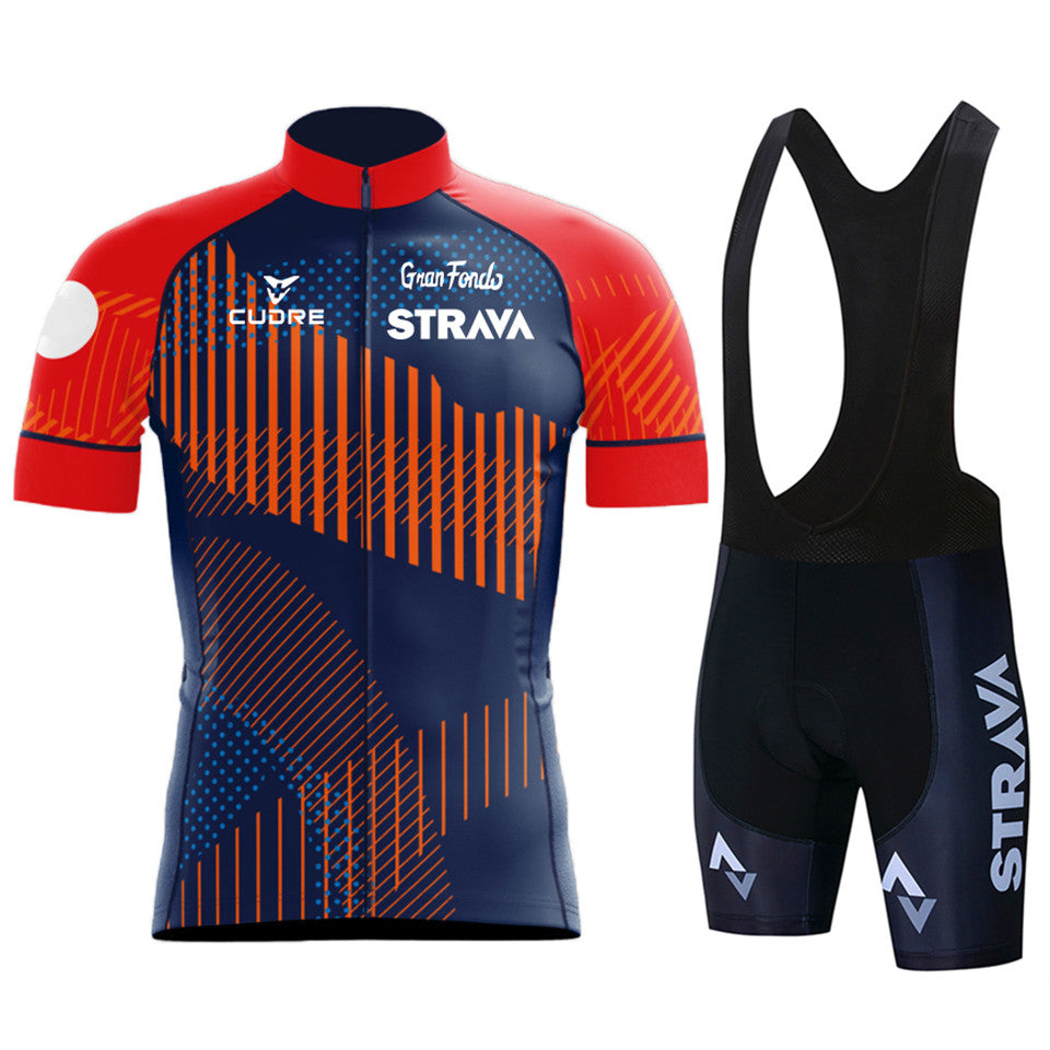 New Strava Summer Cycling Jersey Set - Red Pattern / Black pants / S - Sport Finesse
