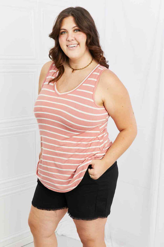 Coral Full Size Sleeveless Striped Top