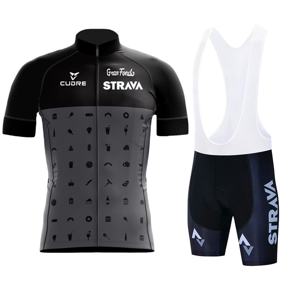 New Strava Summer Cycling Jersey Set - Black Pattern / White pants / S - Sport Finesse
