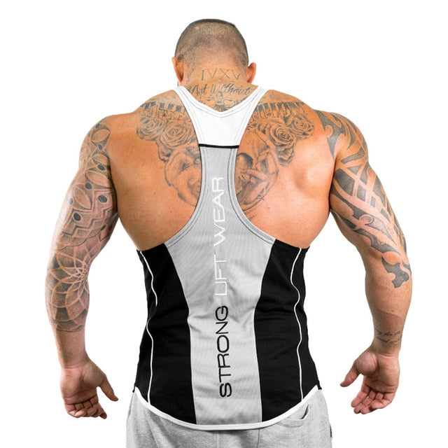SLW Bodybuilding Sleeveless Singlet Tank - White Grey Black / M - Sport Finesse