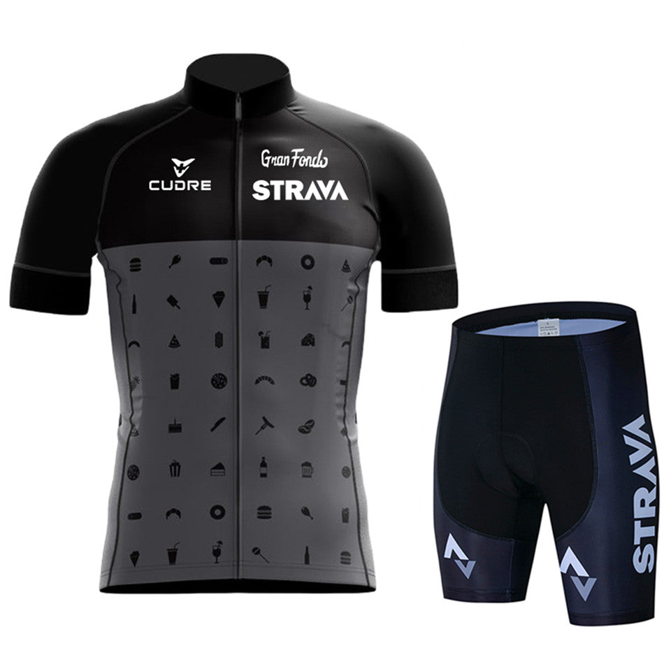 New Strava Summer Cycling Jersey Set - Black Pattern / Shorts / S - Sport Finesse