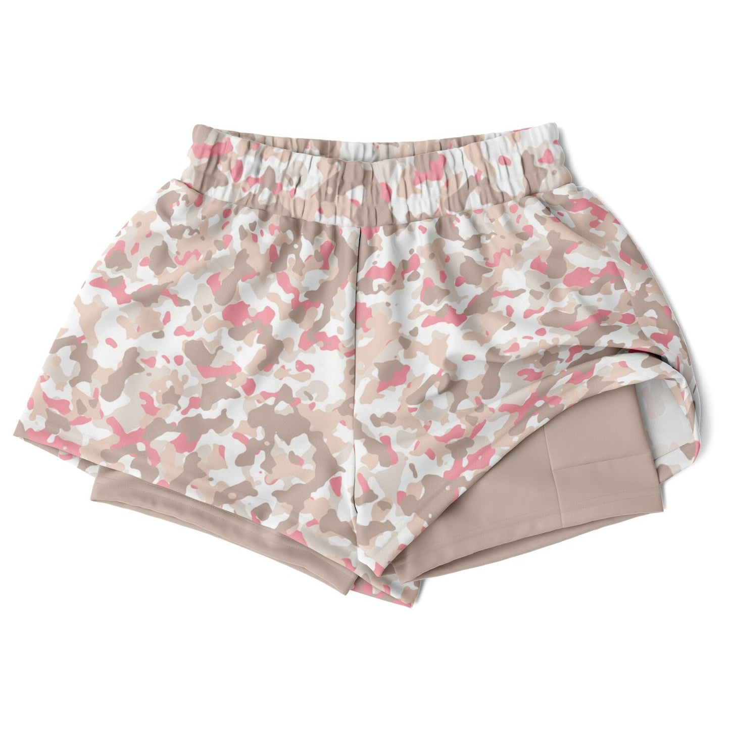 Pastel Camouflage Womens 2-in-1 Shorts - Pink Brown / XS - Sport Finesse