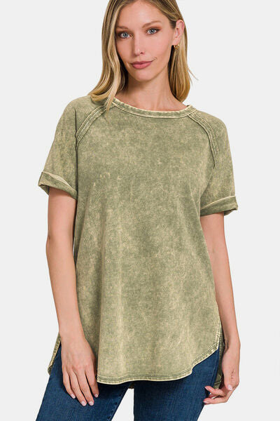 Olive Heathered Round Neck Short Sleeve T-Shirt