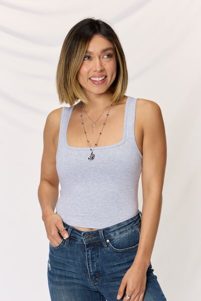 Grey Square Neck Wide Strap Cropped Top