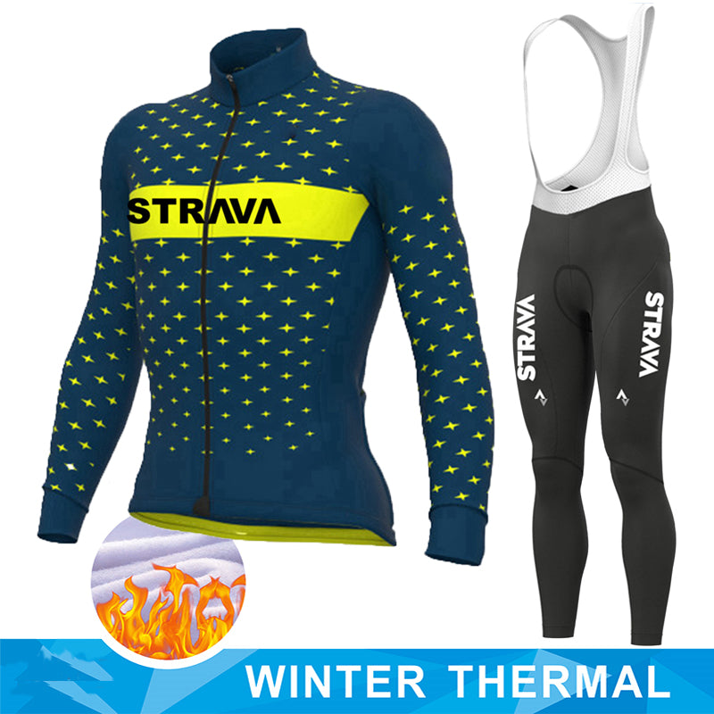 Thermal Full Sleeve Cycling Set - Autumn & Winter - Green / Black White Bib Pant Set / XS - Sport Finesse