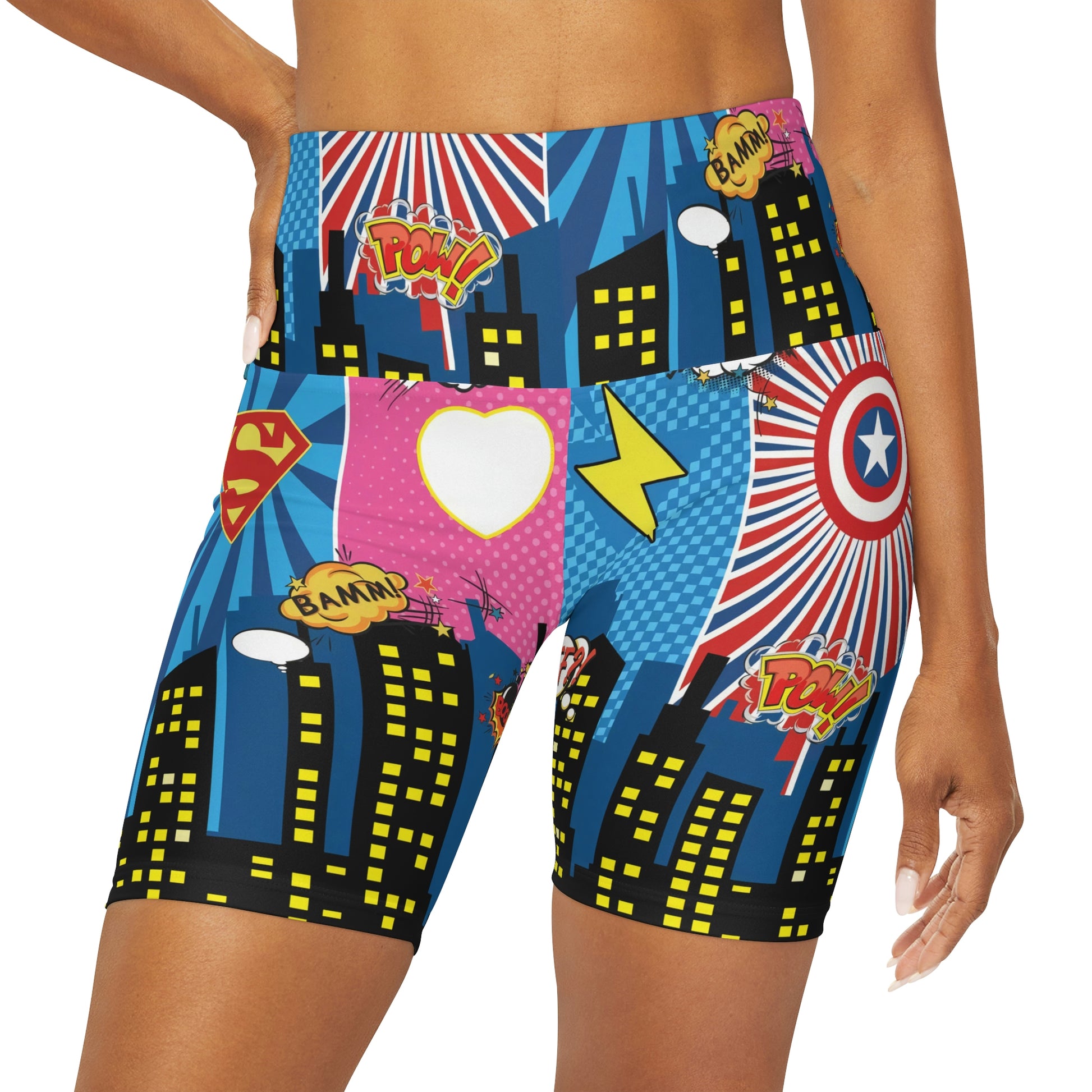 Super Hero's High Waisted Yoga Shorts - 2XS - Sport Finesse