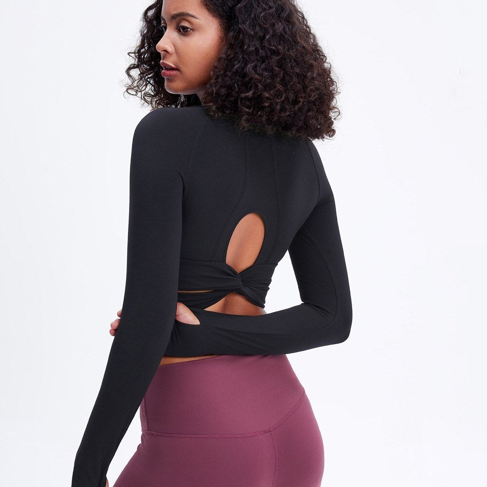 Long Sleeve Workout Top With Keyhole - Sport Finesse