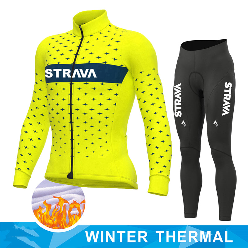 Thermal Full Sleeve Cycling Set - Autumn & Winter - Yellow / Pant Set / XS - Sport Finesse