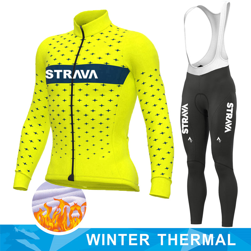 Thermal Full Sleeve Cycling Set - Autumn & Winter - Yellow / Black White Bib Pant Set / XS - Sport Finesse