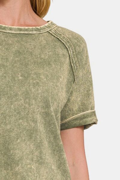 Olive Heathered Round Neck Short Sleeve T-Shirt