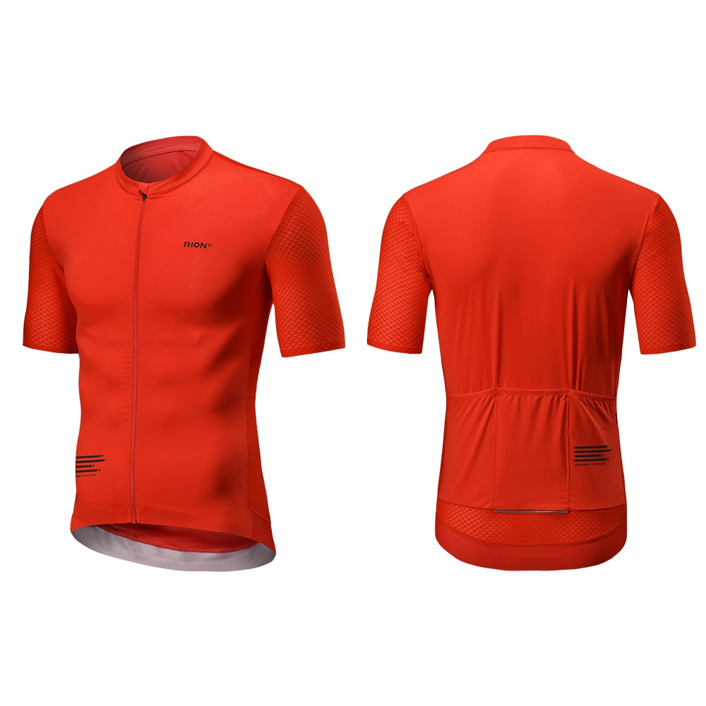 RION New 2022 Solid Color Men's Cycling Jersey - Orange Red / EU Size-XS - Sport Finesse