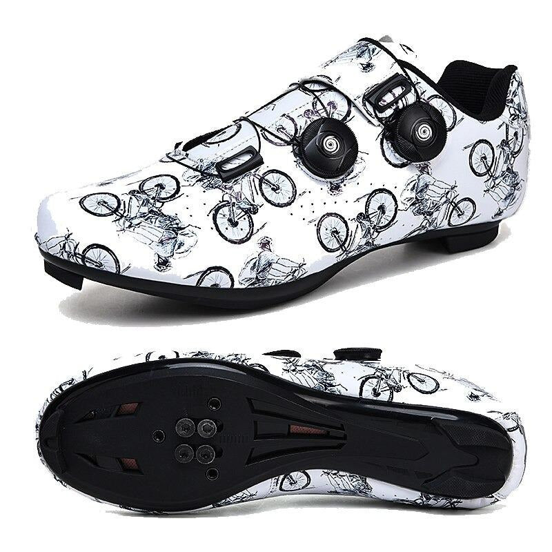 New Printed Cycling Professional Lock Shoes - White Road / 41 - Sport Finesse