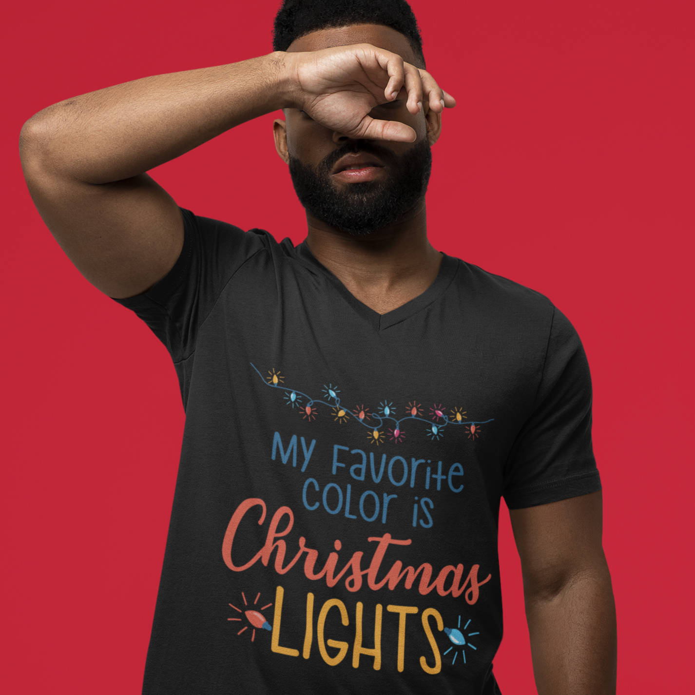 Christmas Lights V-Neck T-Shirt - Black / XS - Sport Finesse