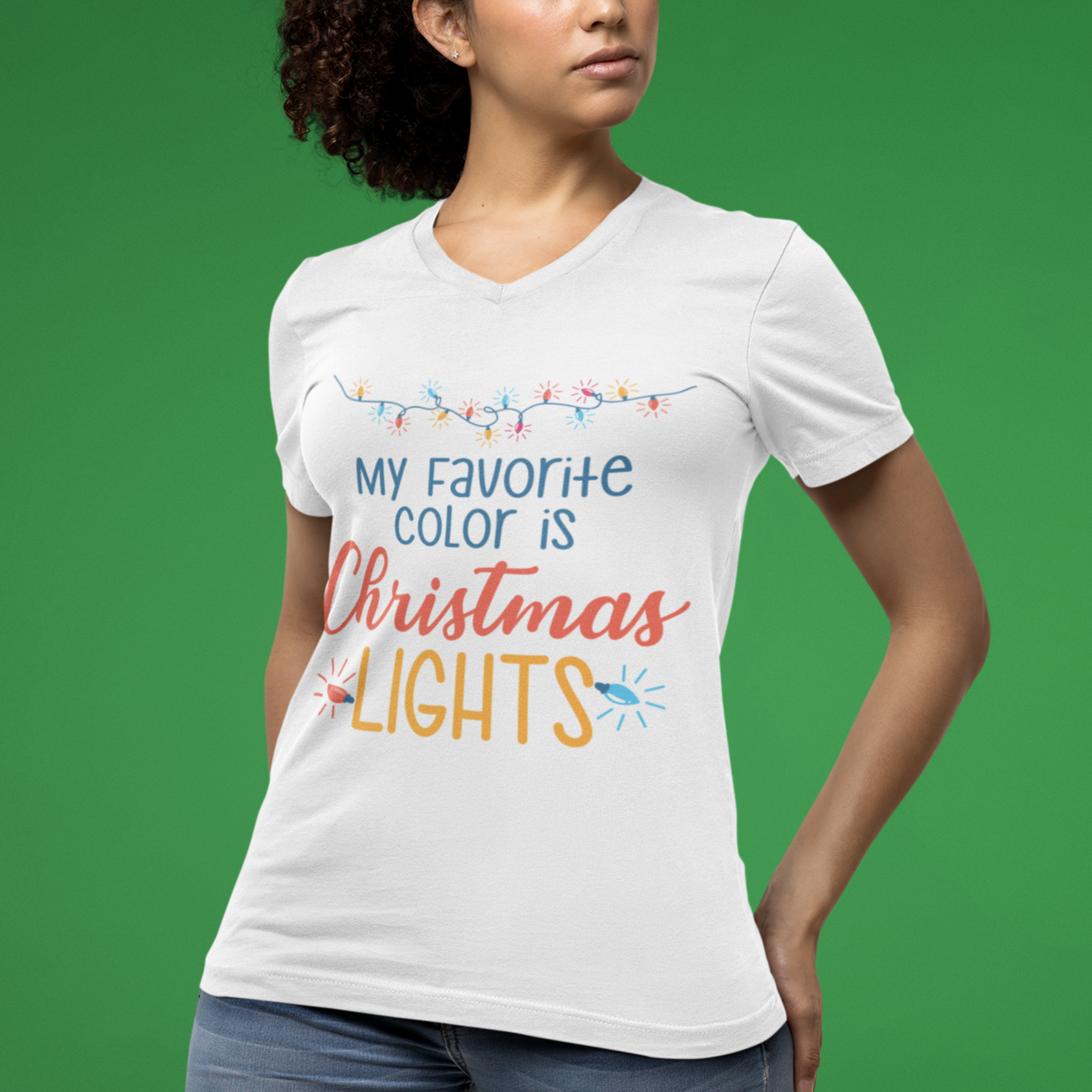 Christmas Lights V-Neck T-Shirt - White / XS - Sport Finesse