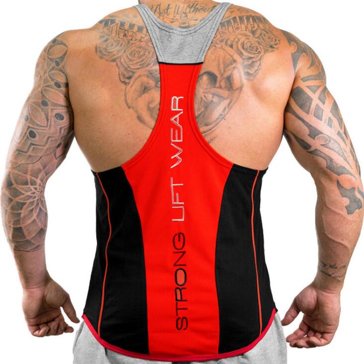 SLW Bodybuilding Sleeveless Singlet Tank - Grey Red Black / M - Sport Finesse