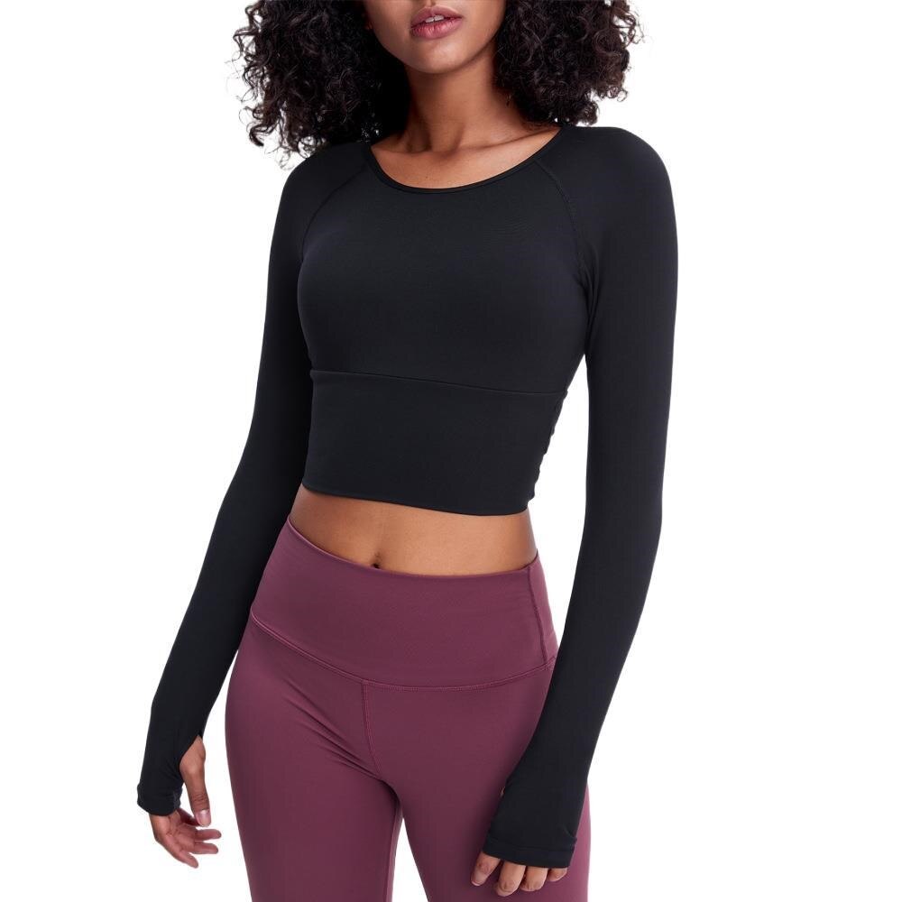 Long Sleeve Workout Top With Keyhole - black / S - Sport Finesse