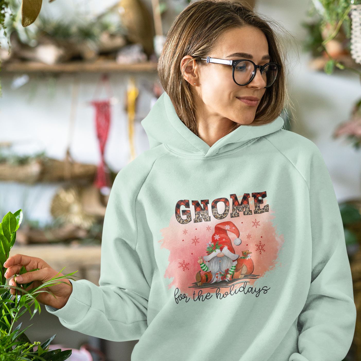 Gnome for the holidays Women's eco fitted hoodie - Sage / XS - Sport Finesse