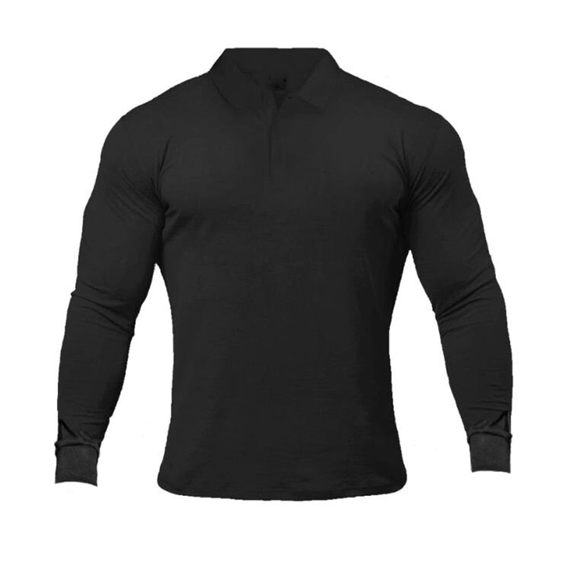 Breathable Long Sleeve Polo Fitness T-Shirt - Black / M - Sport Finesse