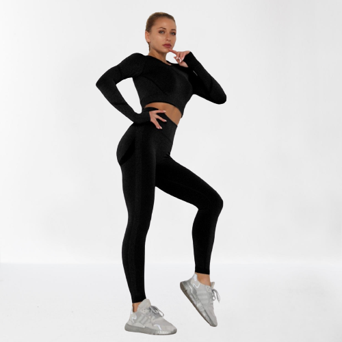 Laya Long Sleeve Seamless Fitness Set - Black / S - Sport Finesse