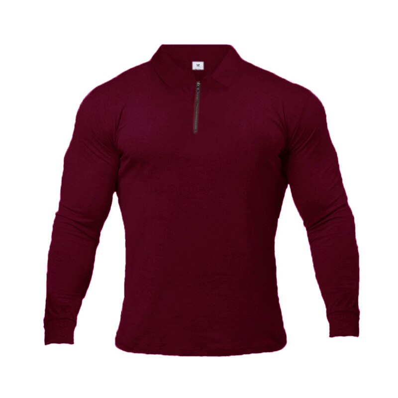 Breathable Long Sleeve Polo Fitness T-Shirt - Dark Red Zip / M - Sport Finesse