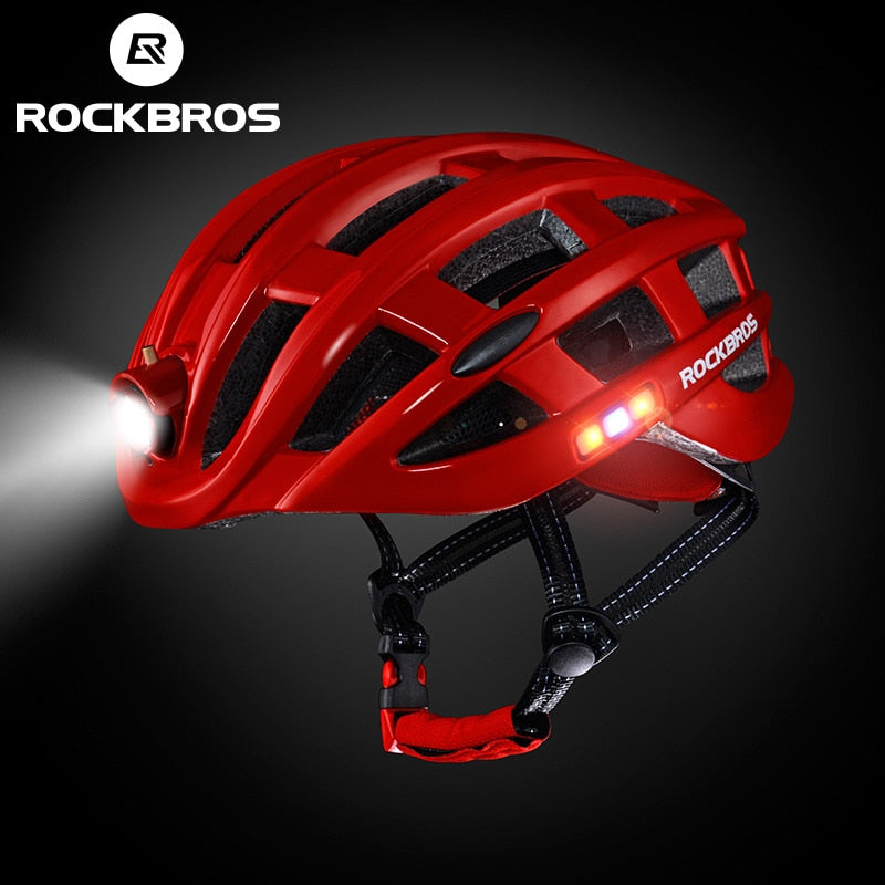 ROCKBROS Rechargeable MTB Cycling Light Helmet - Red - Sport Finesse