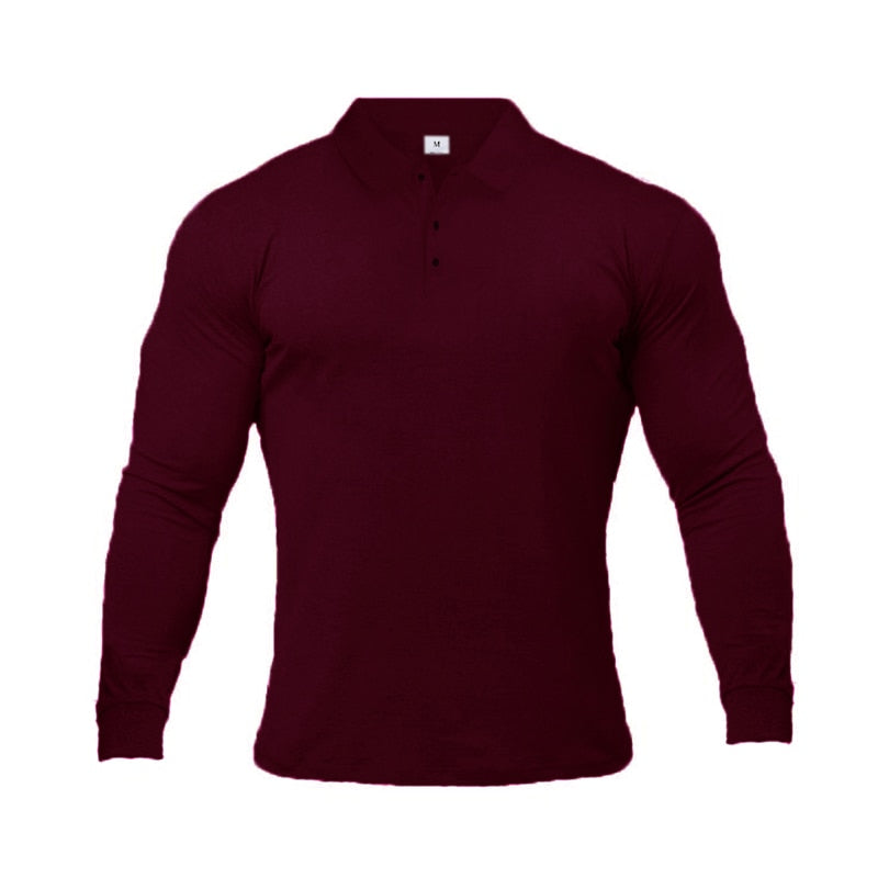 Breathable Long Sleeve Polo Fitness T-Shirt - Dark Red / M - Sport Finesse
