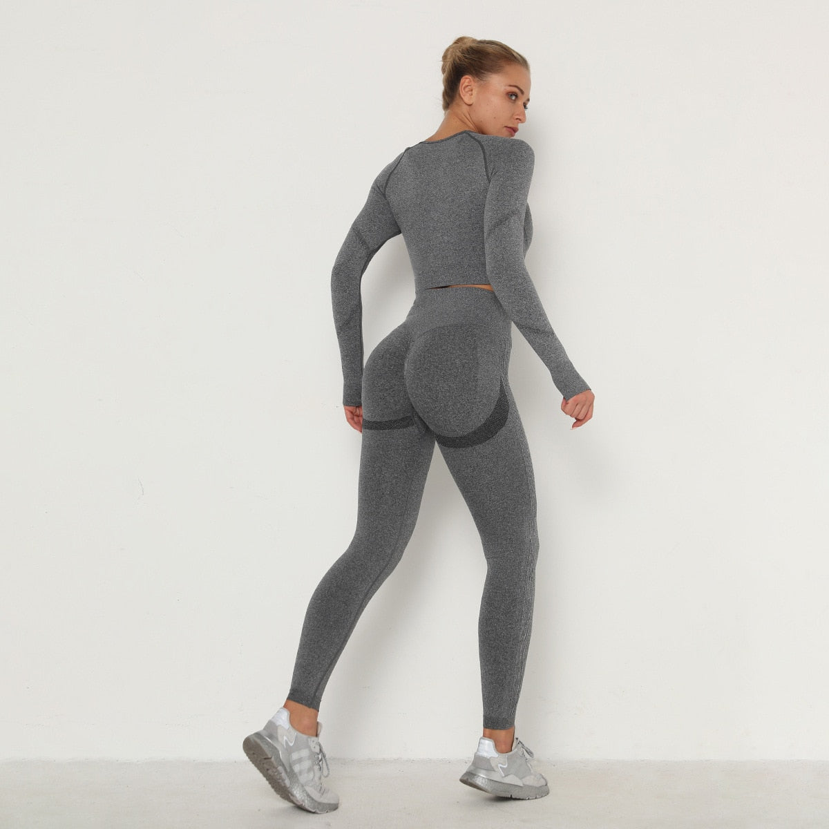 Laya Long Sleeve Seamless Fitness Set - Dark Grey / S - Sport Finesse