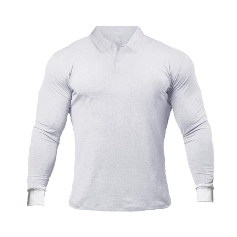 Breathable Long Sleeve Polo Fitness T-Shirt - White / M - Sport Finesse