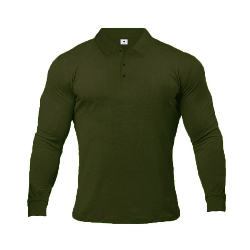 Breathable Long Sleeve Polo Fitness T-Shirt - Army Green / M - Sport Finesse