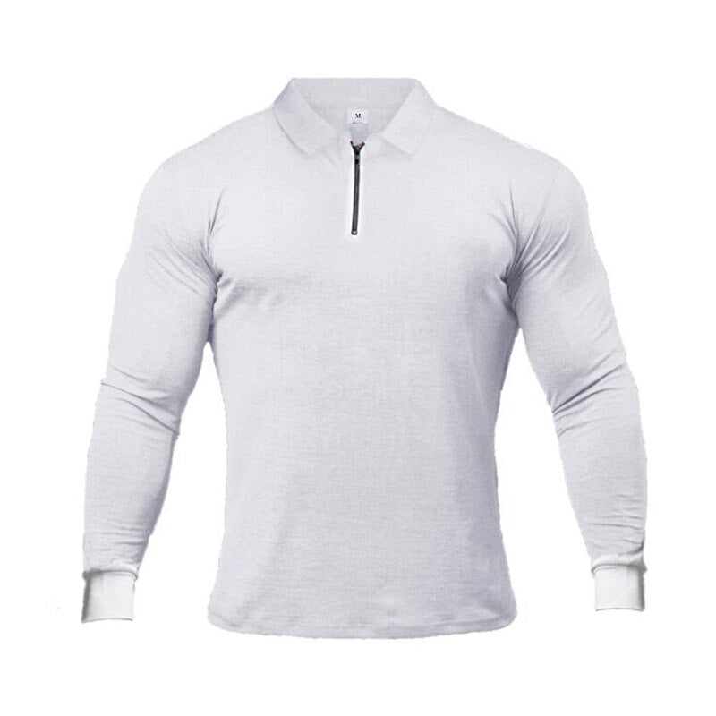 Breathable Long Sleeve Polo Fitness T-Shirt - White Zip / M - Sport Finesse