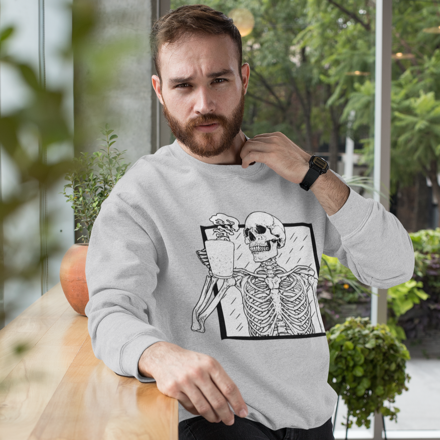 Halloween Coffee Skeleton Unisex Sweatshirt - Sport Grey / S - Sport Finesse